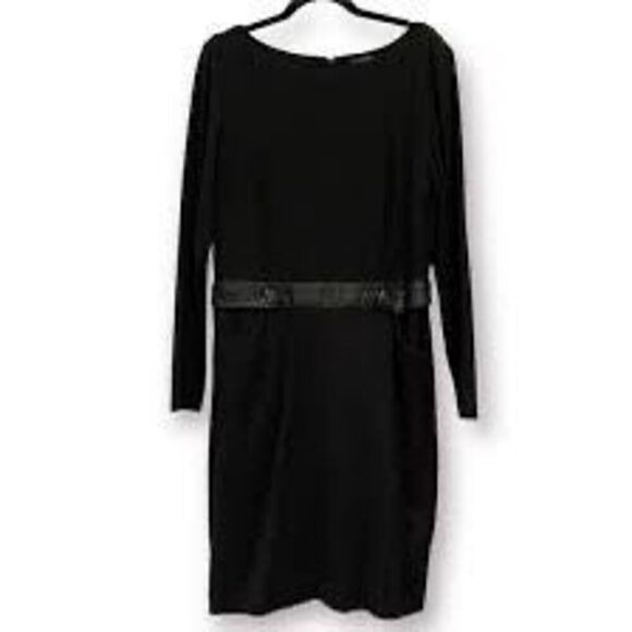 Lauren Ralph Lauren Women’s Size 16 Long Sleeve Dress Black Faux Leather Waist - Picture 2 of 9